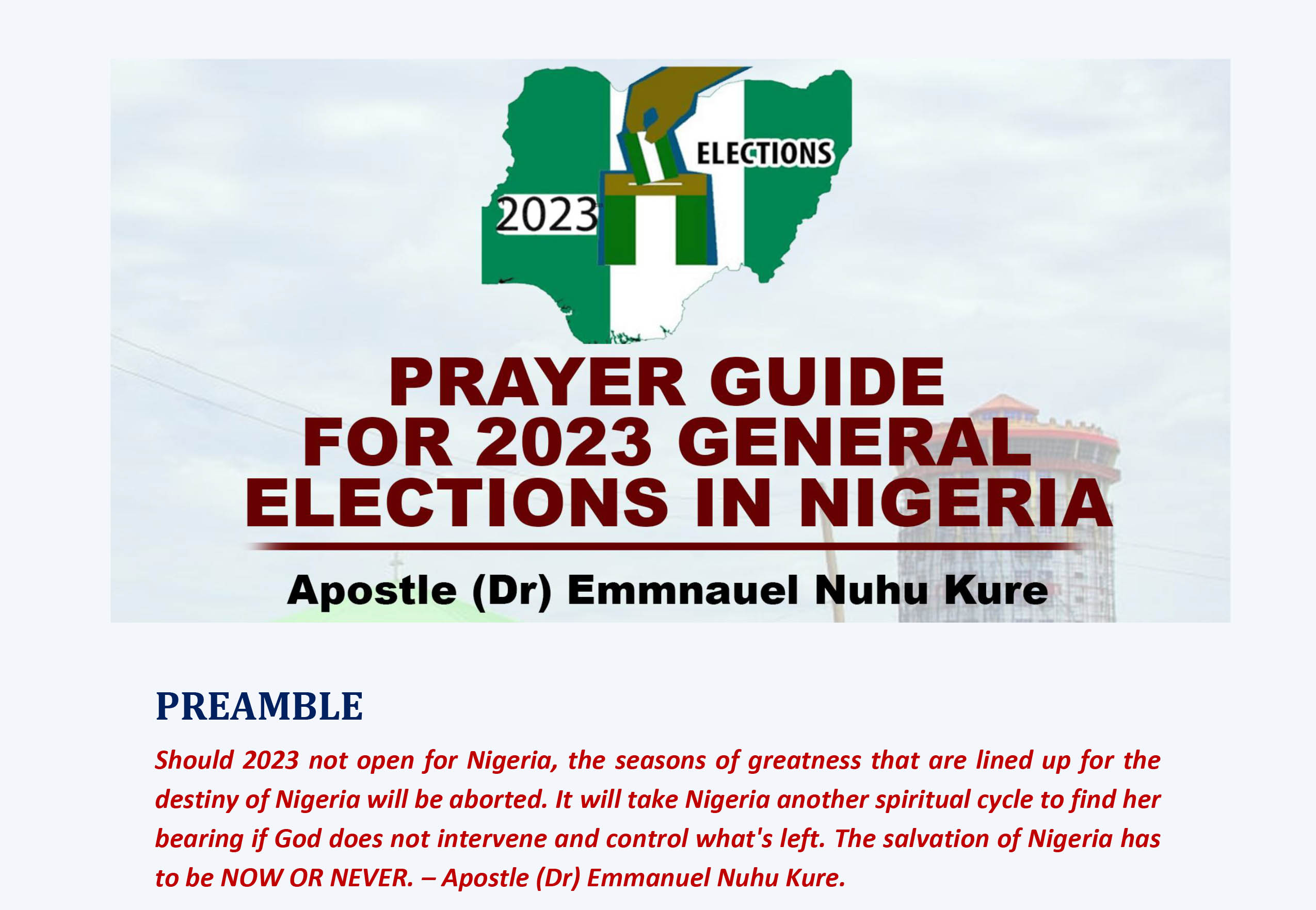Prayer-Points and Prophetic Actions for the Deliverance and Restoration of Nigeria.