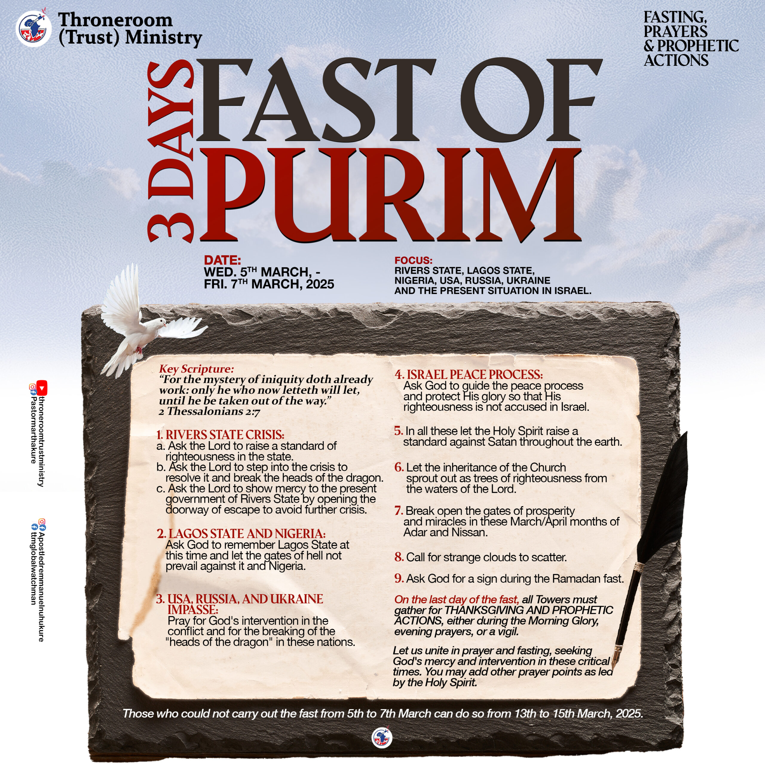 THREE (3) DAYS EMERGENCY (PURIM) PRAYER AND FASTING